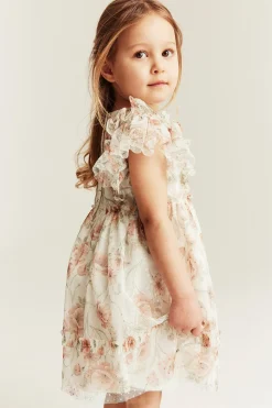 Kids white floral mesh dress