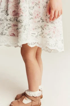 Kids white floral puff sleeve dress