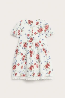 Kids white floral short-sleeved dress