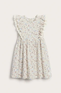 Kids' white floral sleeveless dress with lace