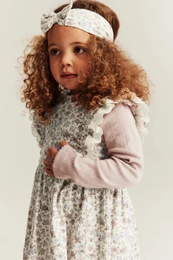 Kids' white floral sleeveless dress with lace