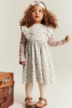 Kids' white floral sleeveless dress with lace