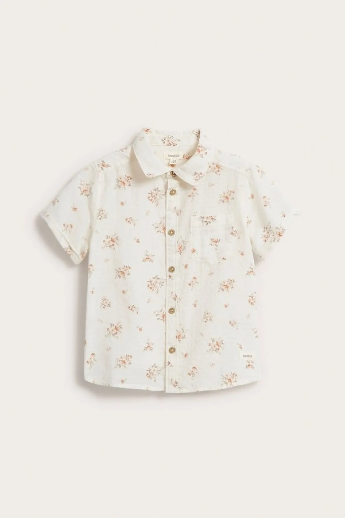 Kids white floral woven short-sleeved shirt