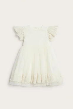 Kids white mesh dress with embroidery