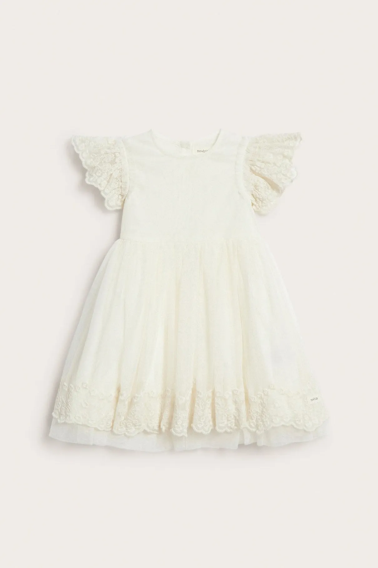 Kids white mesh dress with embroidery
