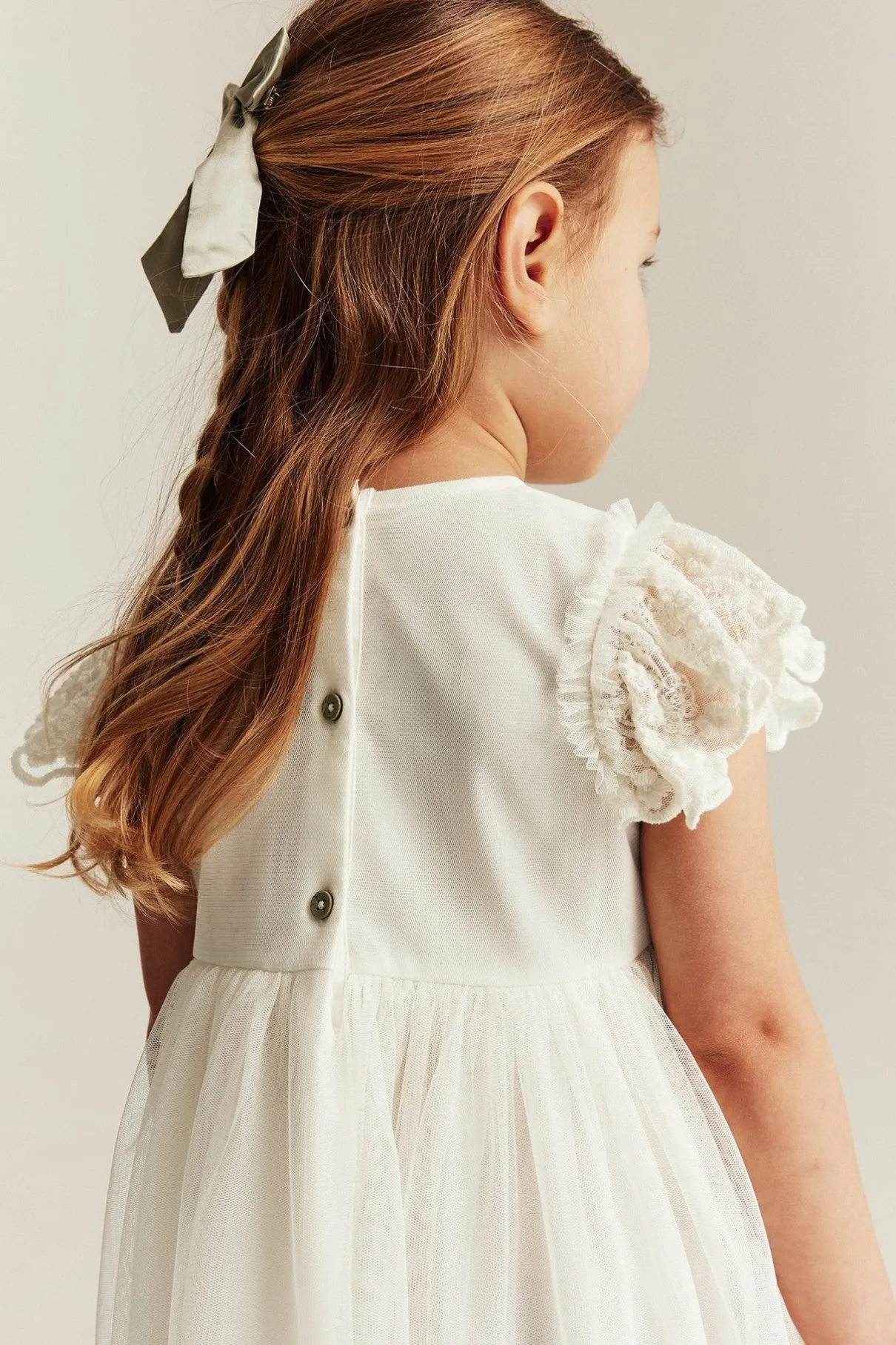 Kids white mesh dress with embroidery