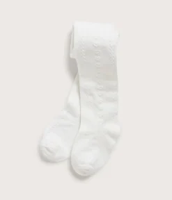 Kids white pattern-knit tights