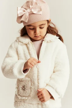 Kids white pile jacket with collar and lace