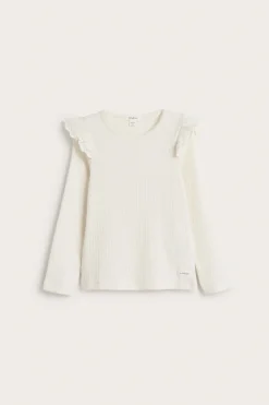 Kids white ribbed top with frills