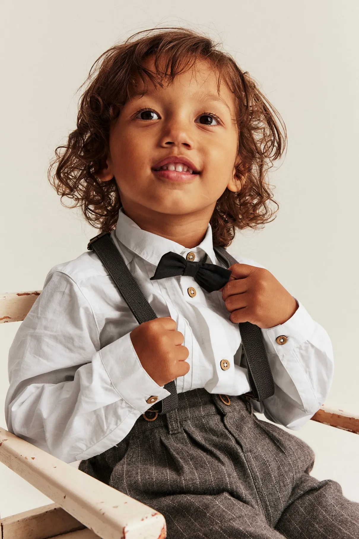 Kids white tuxedo bow tie shirt