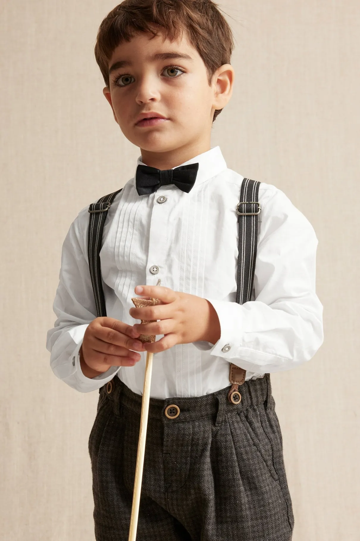 Kids white tuxedo bow tie shirt