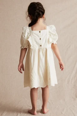 Kids white woven embroidery dress
