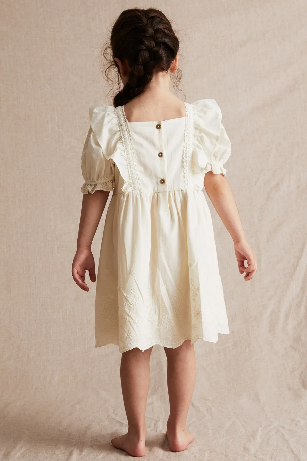 Kids white woven embroidery dress