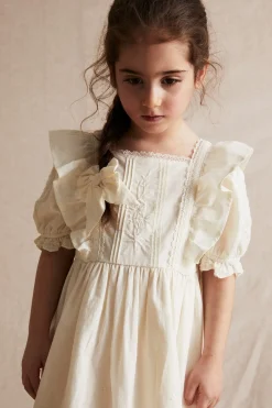 Kids white woven embroidery dress
