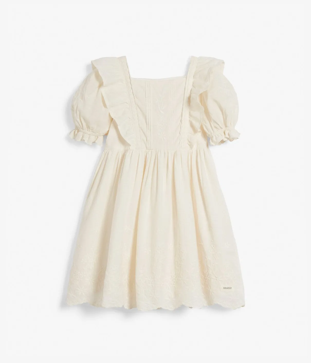 Kids white woven embroidery dress