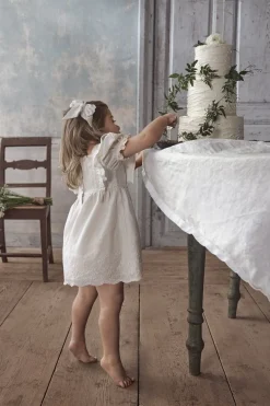 Kids white woven embroidery dress