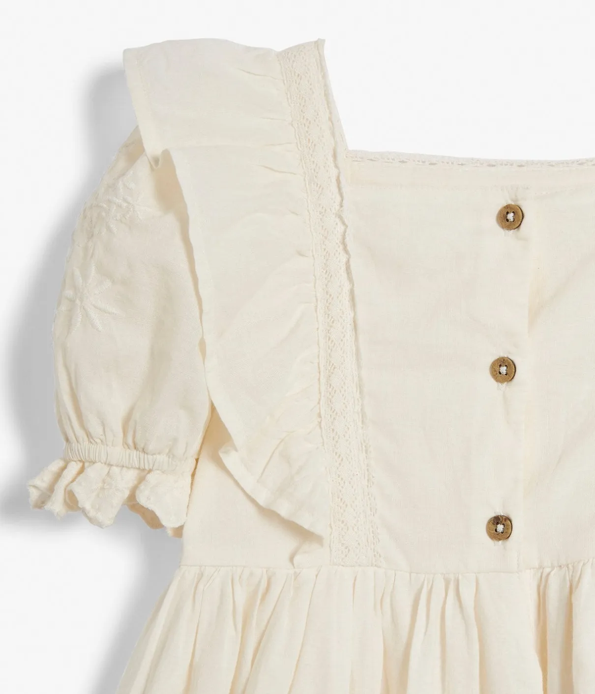 Kids white woven embroidery dress
