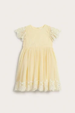 Kids yellow mesh dress with embroidery