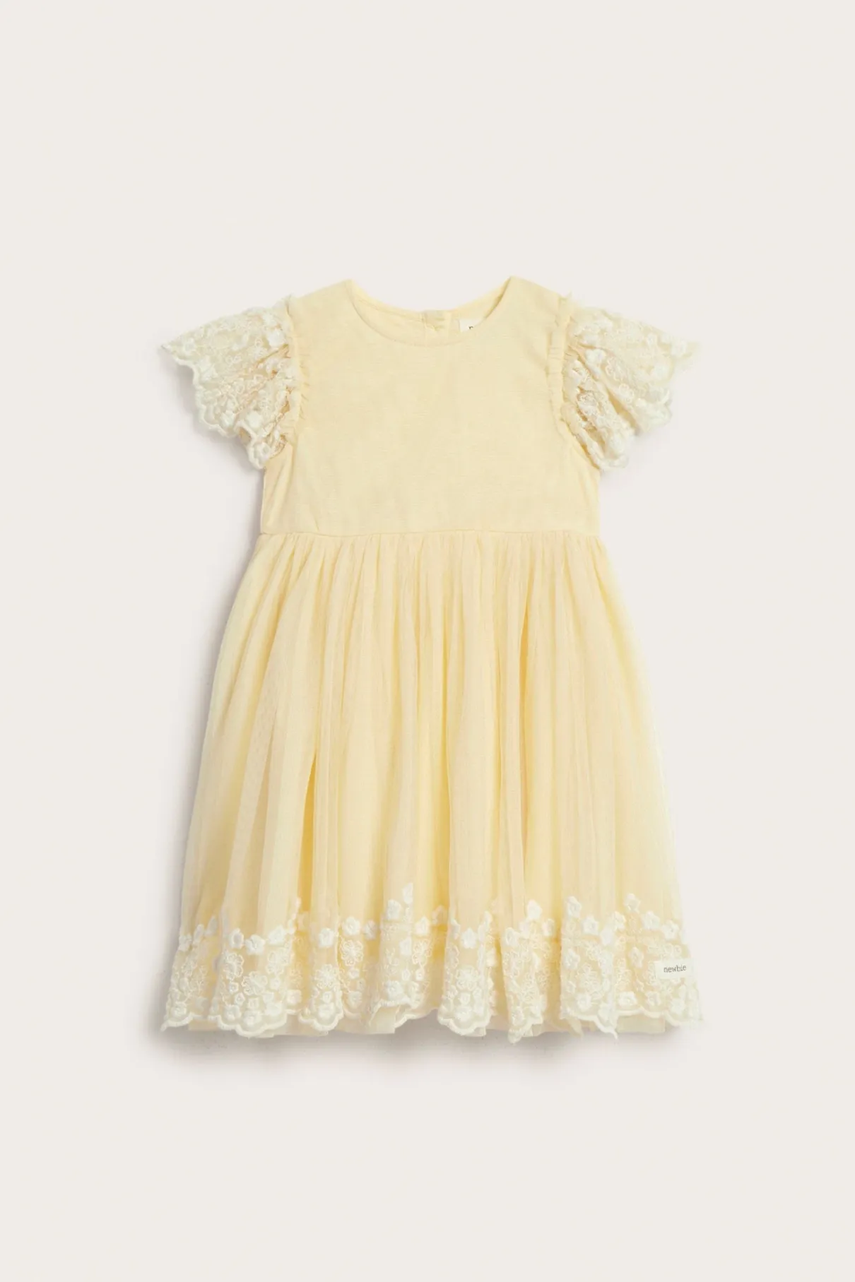 Kids yellow mesh dress with embroidery