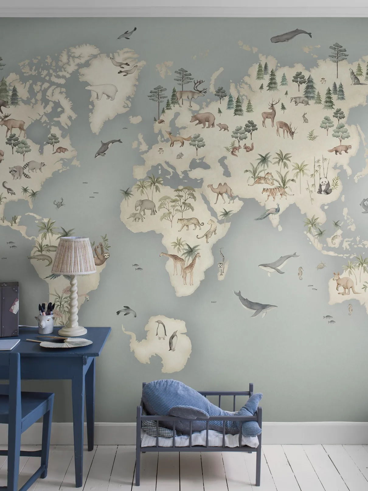 Little Explorer Mural blue wallpaper