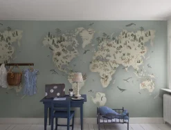 Little Explorer Mural blue wallpaper