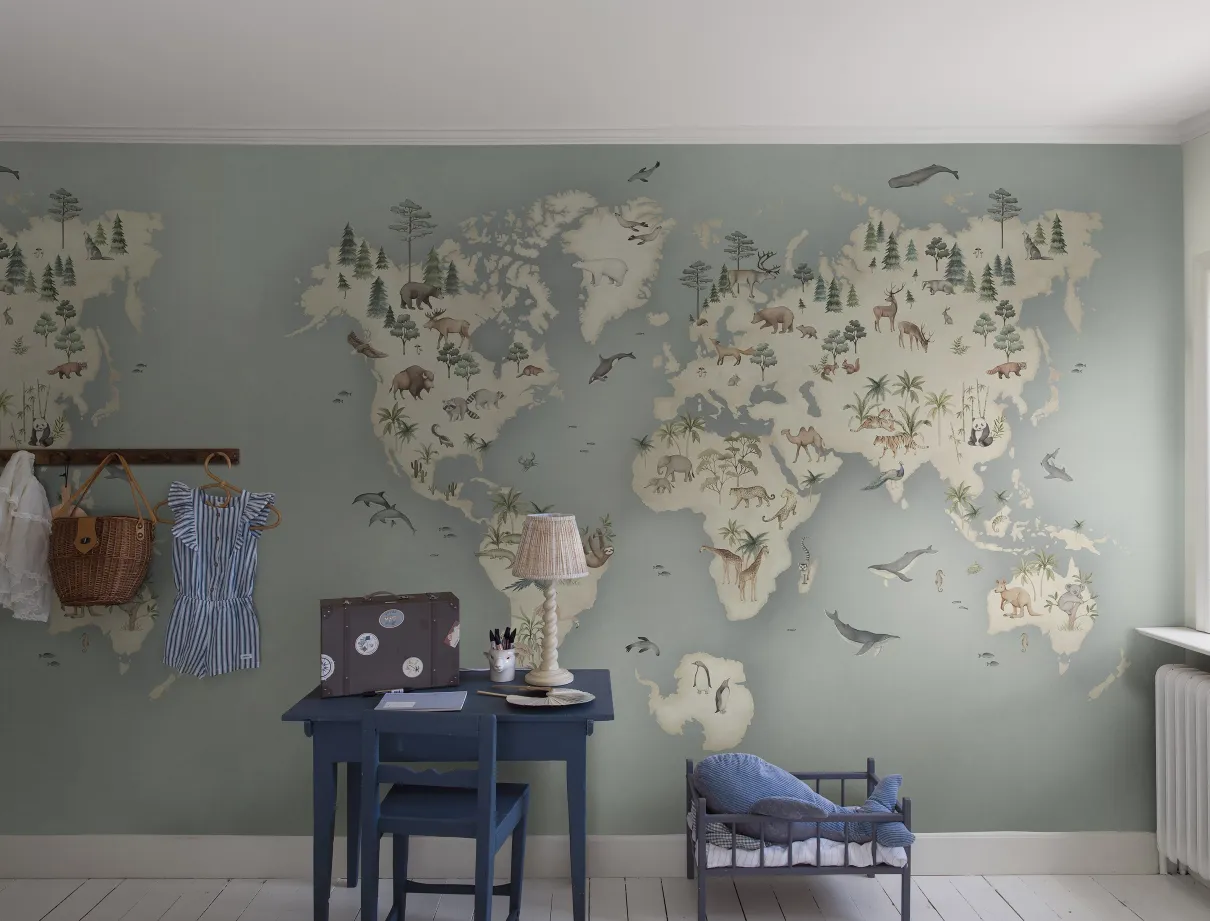 Little Explorer Mural blue wallpaper