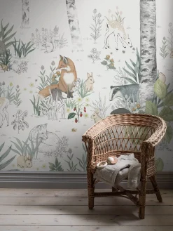 Magic Forest Mural coral wallpaper