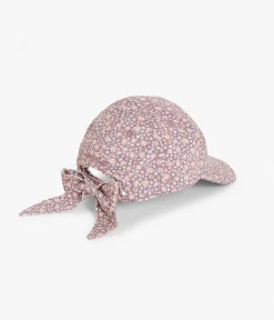 Purple floral print hat with bow