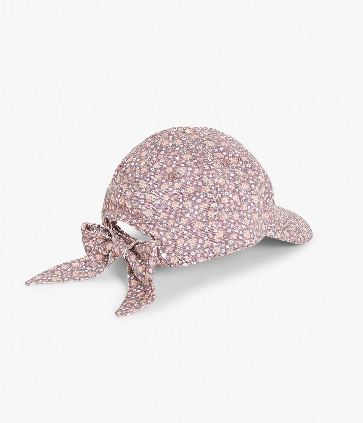 Purple floral print hat with bow