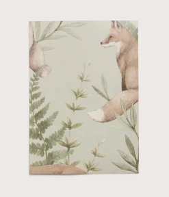 Wild Forest beige fox & bear wallpaper sample