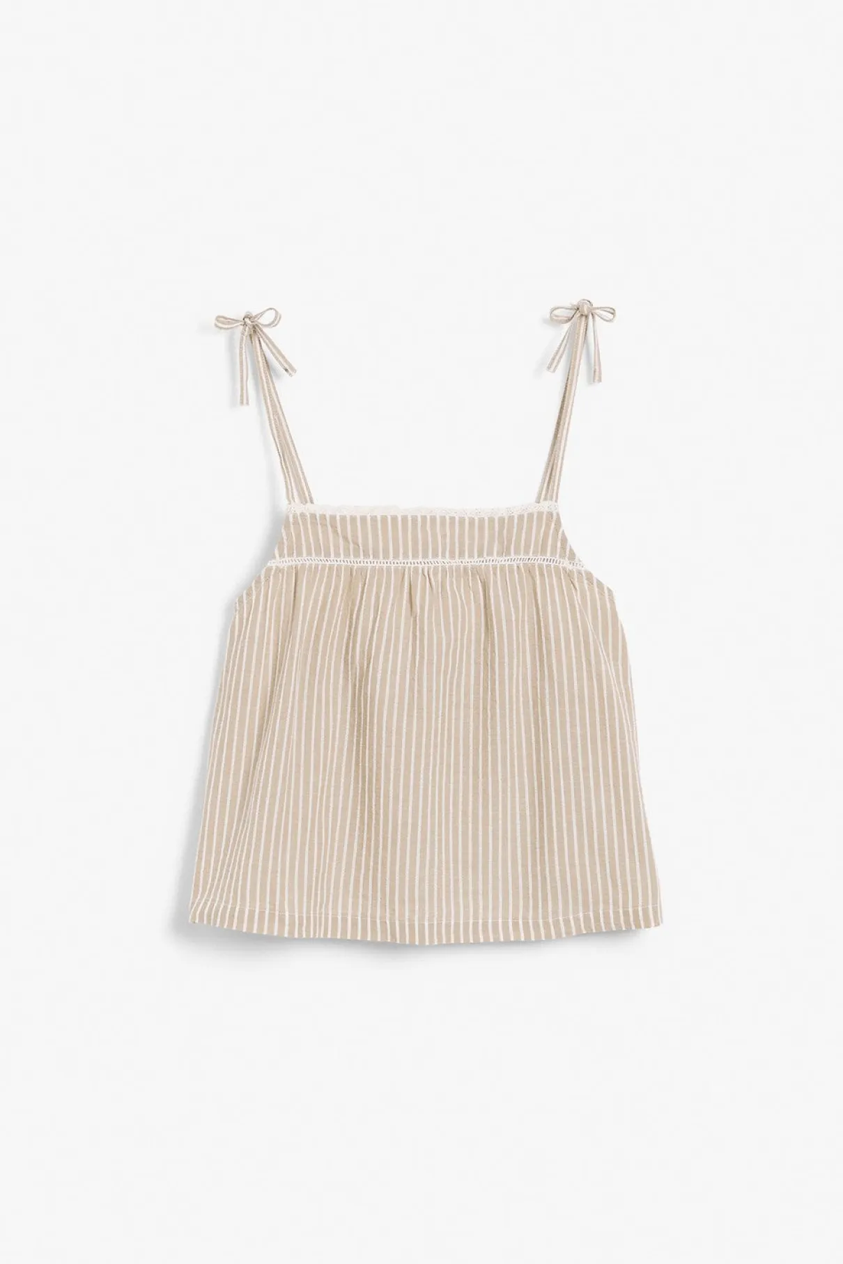 Womens beige striped tie shoulder top