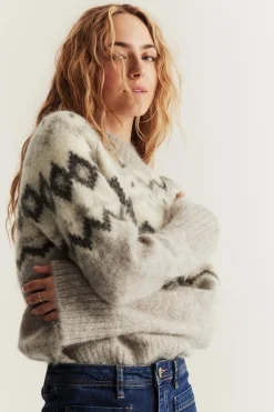 Women's beige wool and mohair-blend jumper