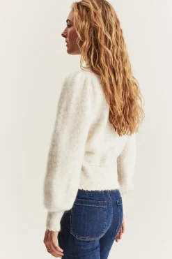 Women's beige wool blended cardigan