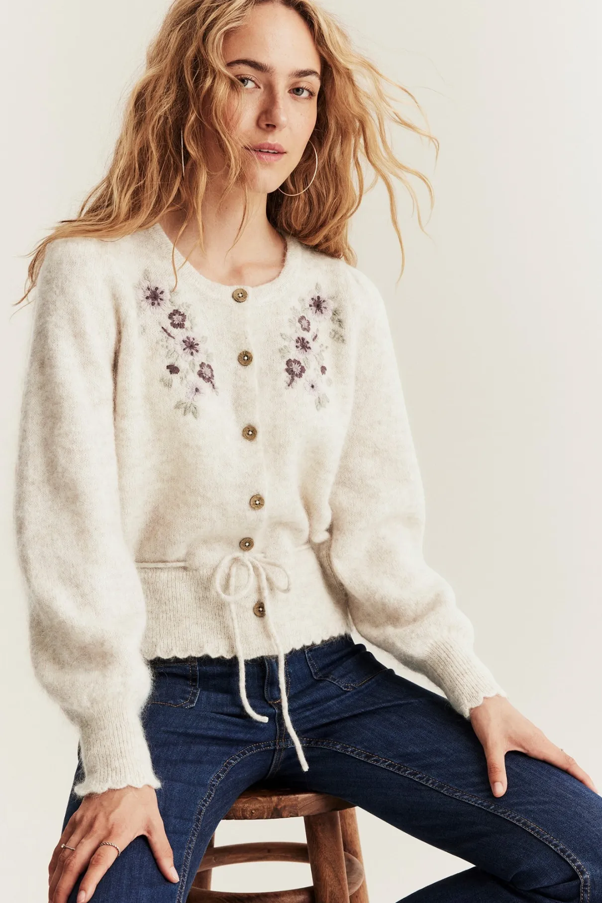 Women's beige wool blended cardigan