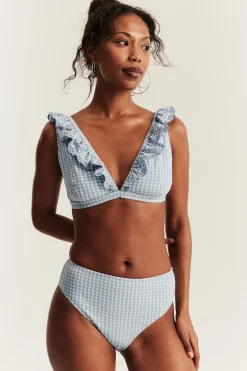 Women's blue checkered bikini top