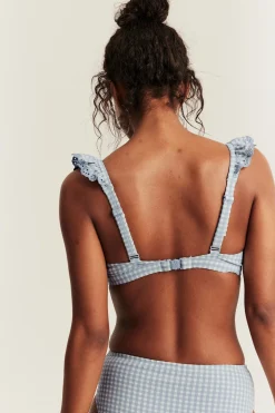 Women's blue checkered bikini top