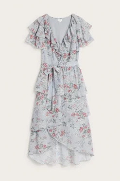 Women's blue floral chiffon dress