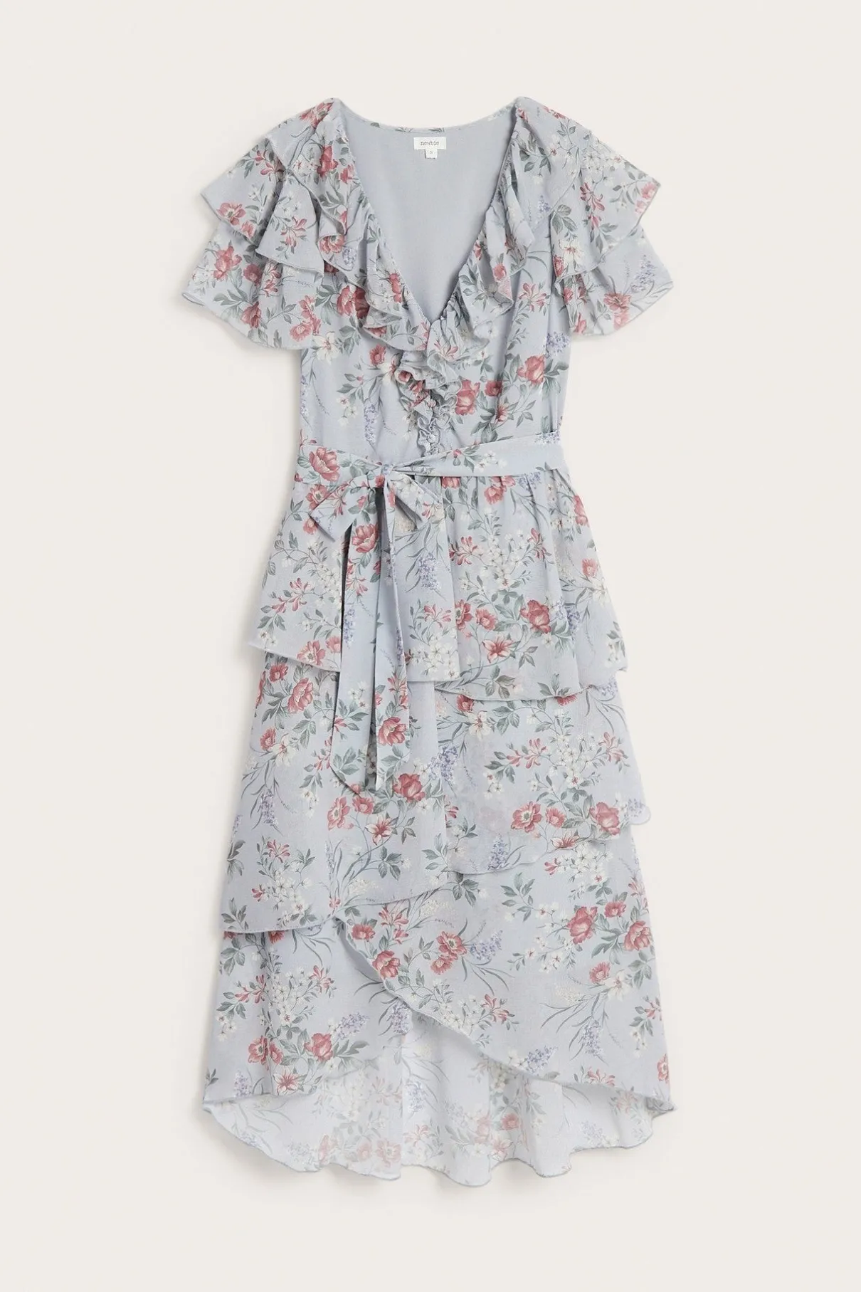 Women's blue floral chiffon dress