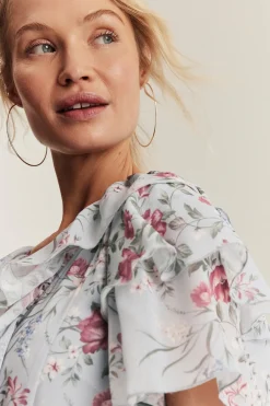 Women's blue floral chiffon dress