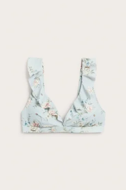 Women's blue floral frill bikini top