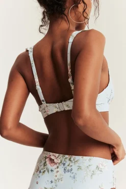 Women's blue floral frill bikini top
