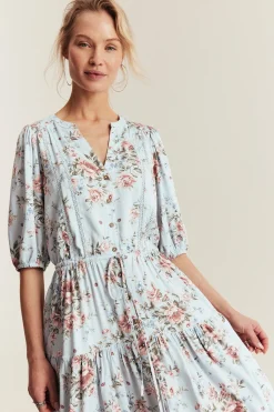 Women's blue floral viscose dress