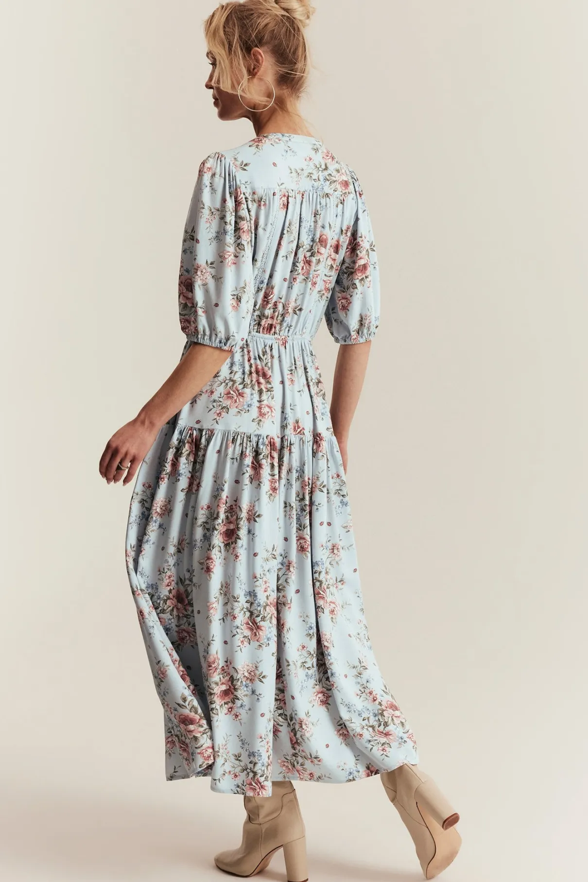Women's blue floral viscose dress