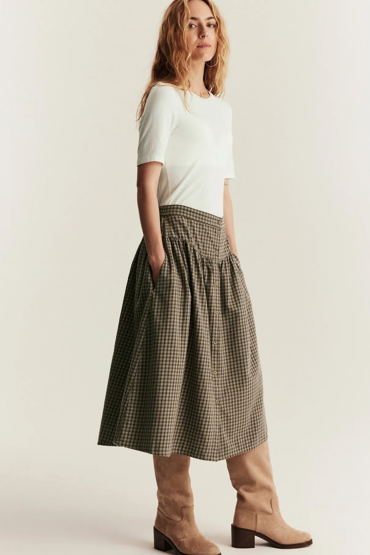 Women's brown checked skirt