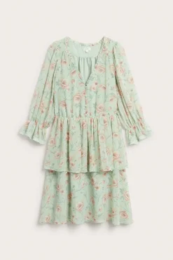 Women's green floral short chiffon dress
