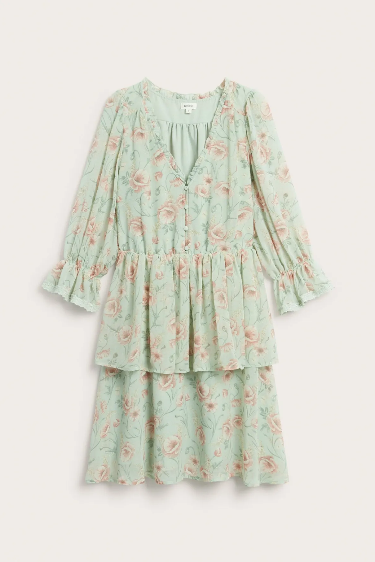 Women's green floral short chiffon dress