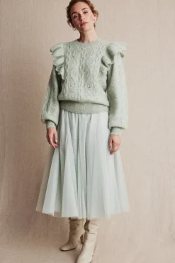 Women's green pattern knitted sweater