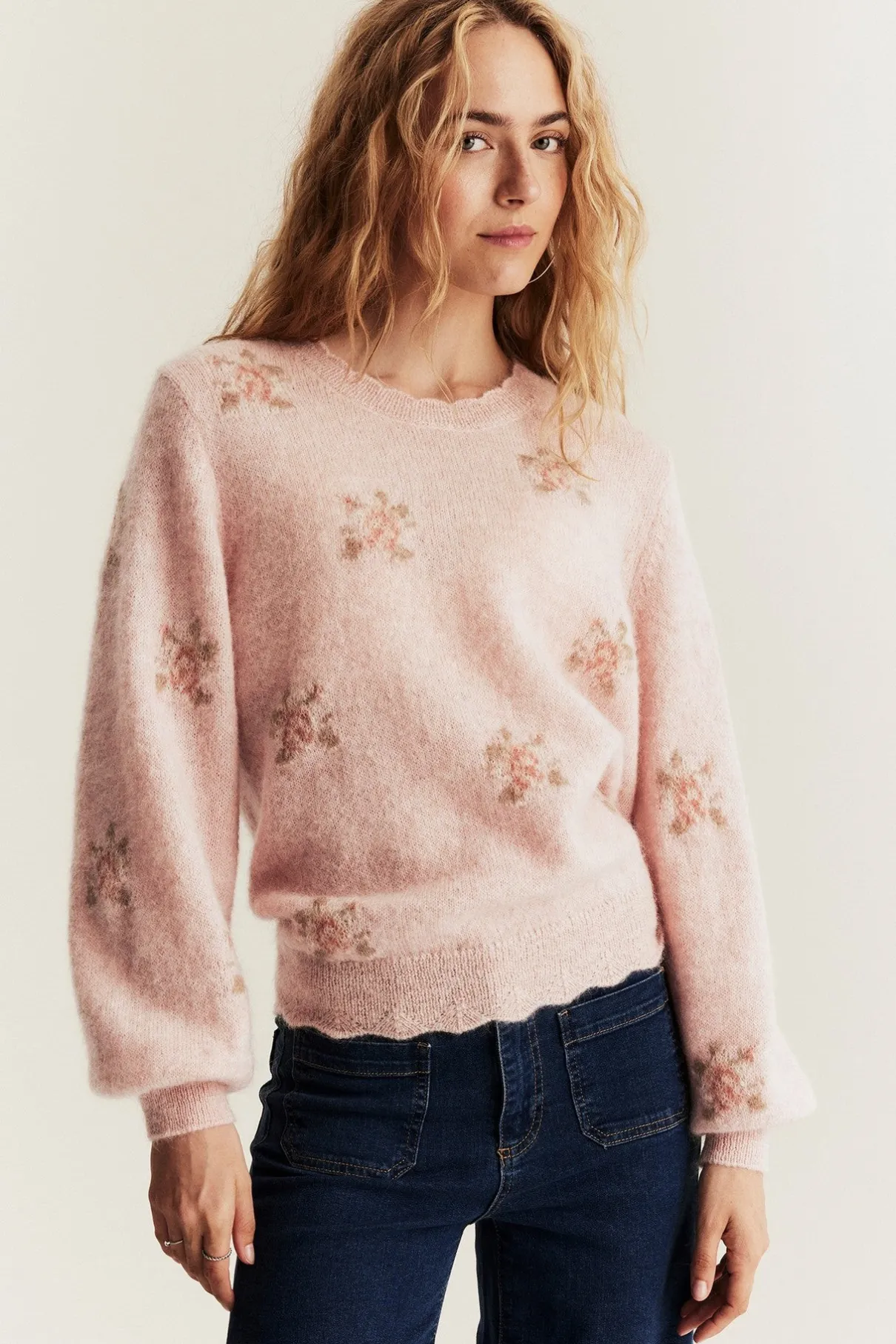 Women's pink wool and mohair-blend jumper