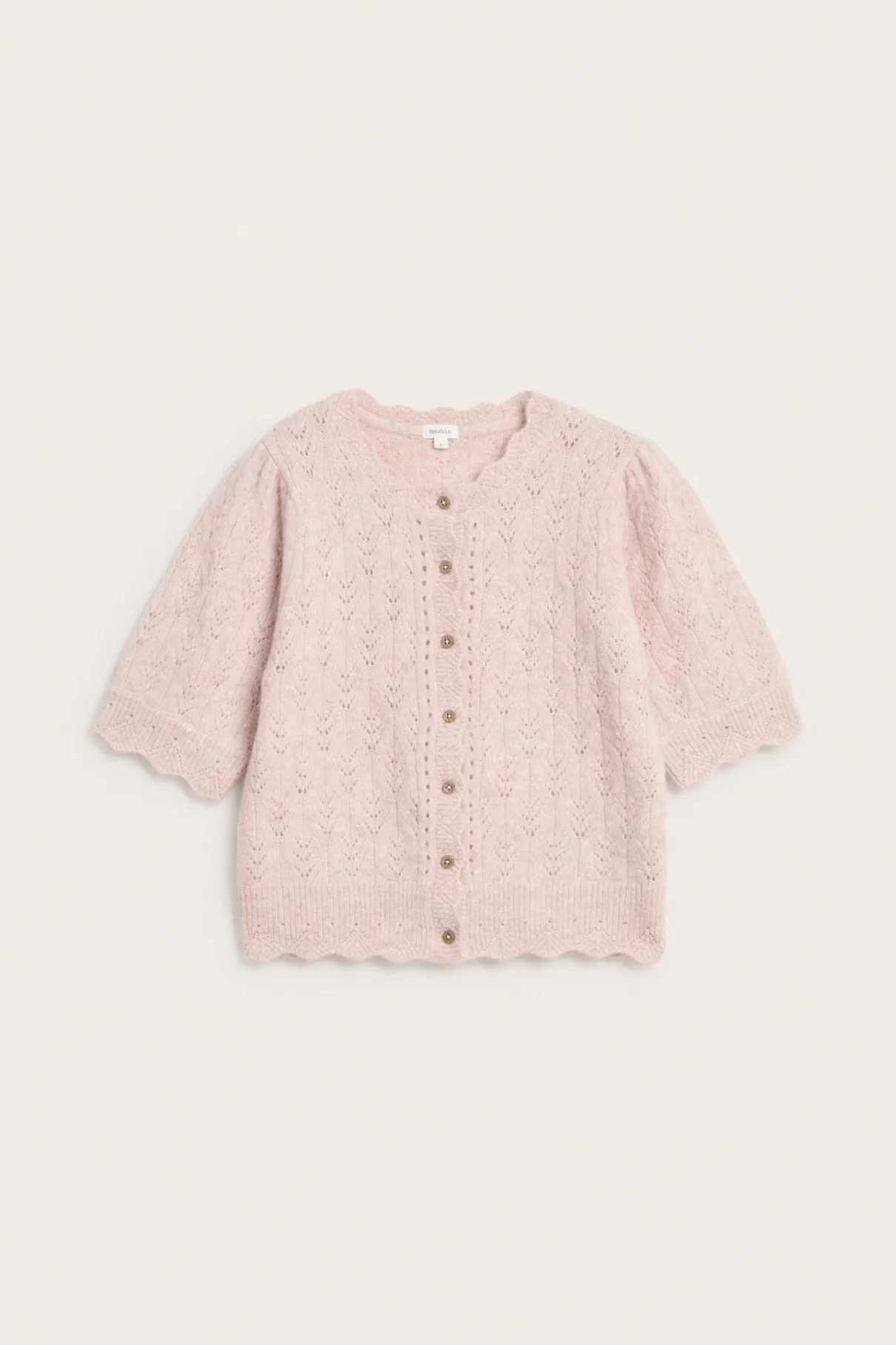 Women's pink wool blend short-sleeve cardigan