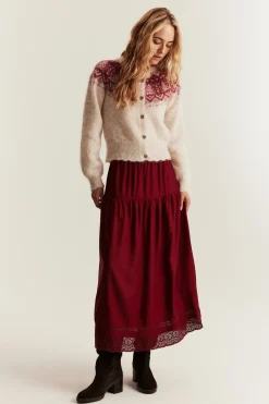 Women's red skirt with lace details
